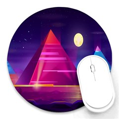 Egyptian-pyramids-night-landscape-cartoon Round Mousepad by Salman4z