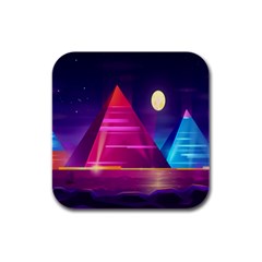 Egyptian-pyramids-night-landscape-cartoon Rubber Square Coaster (4 Pack) by Salman4z