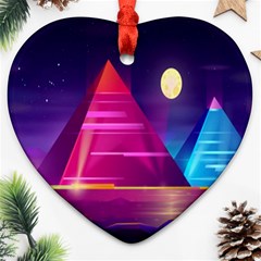 Egyptian-pyramids-night-landscape-cartoon Heart Ornament (two Sides) by Salman4z