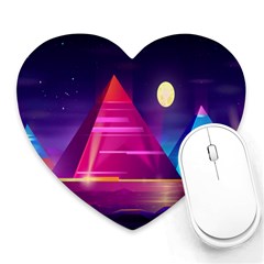 Egyptian-pyramids-night-landscape-cartoon Heart Mousepad by Salman4z