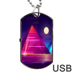 Egyptian-pyramids-night-landscape-cartoon Dog Tag Usb Flash (two Sides) by Salman4z