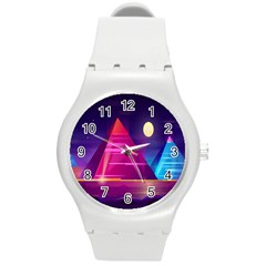 Egyptian-pyramids-night-landscape-cartoon Round Plastic Sport Watch (m) by Salman4z