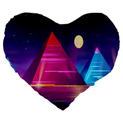 Egyptian-pyramids-night-landscape-cartoon Large 19  Premium Heart Shape Cushions by Salman4z