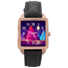 Egyptian-pyramids-night-landscape-cartoon Rose Gold Leather Watch  by Salman4z