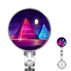 Egyptian-pyramids-night-landscape-cartoon Stainless Steel Nurses Watch by Salman4z