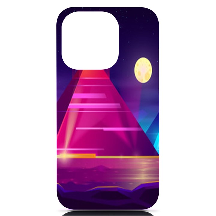 Egyptian-pyramids-night-landscape-cartoon iPhone 14 Pro Black UV Print Case