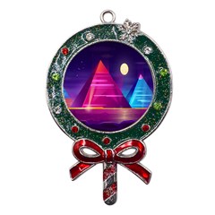 Egyptian-pyramids-night-landscape-cartoon Metal X mas Lollipop With Crystal Ornament by Salman4z