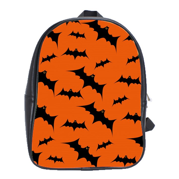 Halloween-card-with-bats-flying-pattern School Bag (Large)