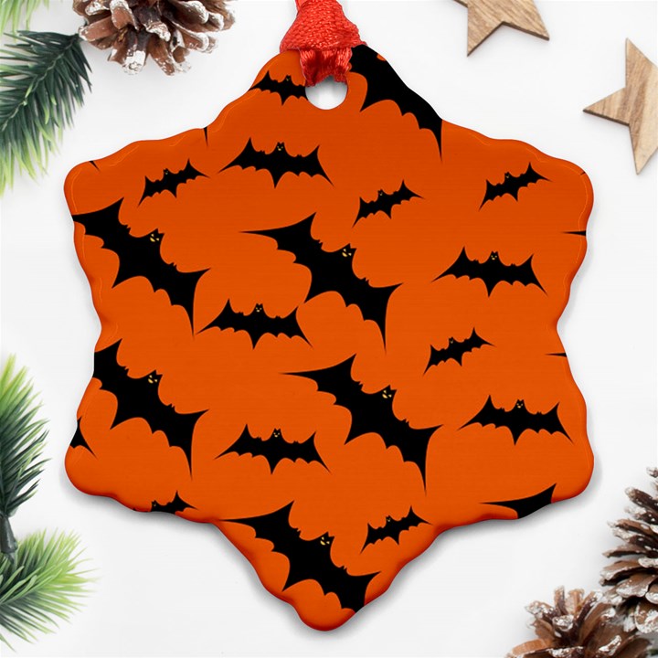 Halloween-card-with-bats-flying-pattern Snowflake Ornament (Two Sides)