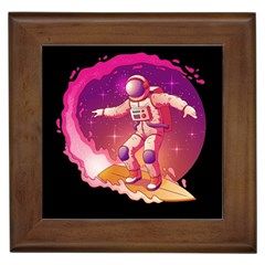 Astronaut-spacesuit-standing-surfboard-surfing-milky-way-stars Framed Tile by Salman4z