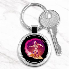 Astronaut-spacesuit-standing-surfboard-surfing-milky-way-stars Key Chain (round) by Salman4z