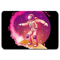 Astronaut-spacesuit-standing-surfboard-surfing-milky-way-stars Large Doormat by Salman4z