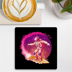 Astronaut-spacesuit-standing-surfboard-surfing-milky-way-stars Uv Print Square Tile Coaster  by Salman4z