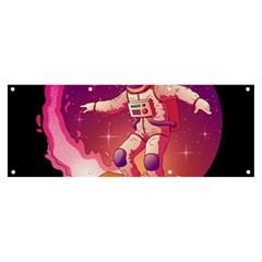 Astronaut-spacesuit-standing-surfboard-surfing-milky-way-stars Banner And Sign 8  X 3  by Salman4z