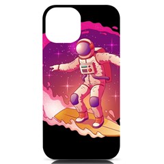 Astronaut-spacesuit-standing-surfboard-surfing-milky-way-stars Iphone 14 Black Uv Print Case by Salman4z