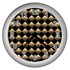 Golden Chess Board Background Wall Clock (silver)