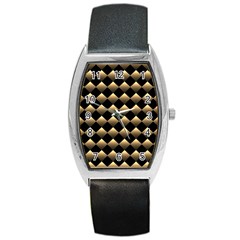 Golden Chess Board Background Barrel Style Metal Watch