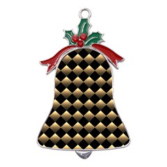 Golden Chess Board Background Metal Holly Leaf Bell Ornament