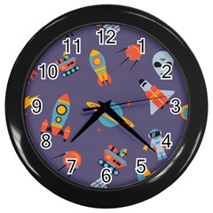 Space-seamless-pattern Wall Clock (black) by Salman4z