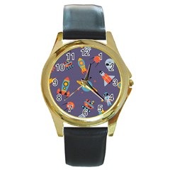 Space-seamless-pattern Round Gold Metal Watch by Salman4z