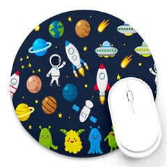 Big-set-cute-astronauts-space-planets-stars-aliens-rockets-ufo-constellations-satellite-moon-rover-v Round Mousepad by Salman4z