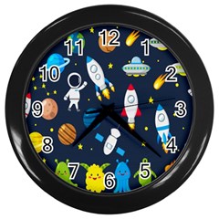 Big-set-cute-astronauts-space-planets-stars-aliens-rockets-ufo-constellations-satellite-moon-rover-v Wall Clock (black) by Salman4z