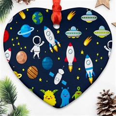 Big-set-cute-astronauts-space-planets-stars-aliens-rockets-ufo-constellations-satellite-moon-rover-v Heart Ornament (two Sides) by Salman4z