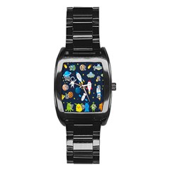 Big-set-cute-astronauts-space-planets-stars-aliens-rockets-ufo-constellations-satellite-moon-rover-v Stainless Steel Barrel Watch by Salman4z