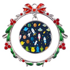 Big-set-cute-astronauts-space-planets-stars-aliens-rockets-ufo-constellations-satellite-moon-rover-v Metal X mas Wreath Ribbon Ornament by Salman4z