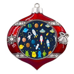 Big-set-cute-astronauts-space-planets-stars-aliens-rockets-ufo-constellations-satellite-moon-rover-v Metal Snowflake And Bell Red Ornament by Salman4z