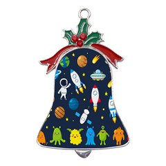 Big-set-cute-astronauts-space-planets-stars-aliens-rockets-ufo-constellations-satellite-moon-rover-v Metal Holly Leaf Bell Ornament by Salman4z