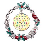 Seamless-pattern-musical-note-doodle-symbol Metal X mas Wreath Holly leaf Ornament Front