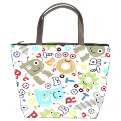 Seamless-pattern-vector-with-funny-robots-cartoon Bucket Bag by Salman4z