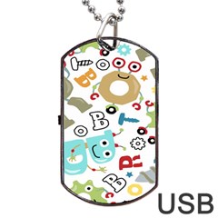 Seamless-pattern-vector-with-funny-robots-cartoon Dog Tag Usb Flash (one Side) by Salman4z