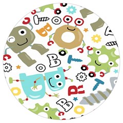 Seamless-pattern-vector-with-funny-robots-cartoon Round Trivet by Salman4z