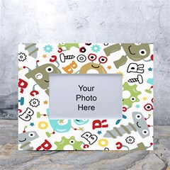 Seamless-pattern-vector-with-funny-robots-cartoon White Tabletop Photo Frame 4 x6  by Salman4z