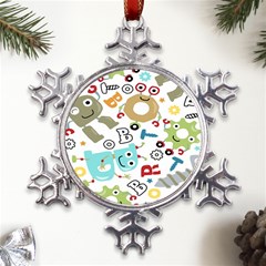 Seamless-pattern-vector-with-funny-robots-cartoon Metal Large Snowflake Ornament