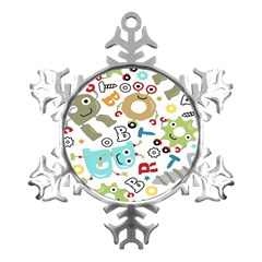 Seamless-pattern-vector-with-funny-robots-cartoon Metal Small Snowflake Ornament