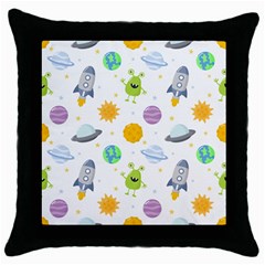 Seamless-pattern-cartoon-space-planets-isolated-white-background Throw Pillow Case (black) by Salman4z