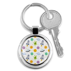 Seamless-pattern-cartoon-space-planets-isolated-white-background Key Chain (round) by Salman4z