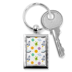 Seamless-pattern-cartoon-space-planets-isolated-white-background Key Chain (rectangle) by Salman4z