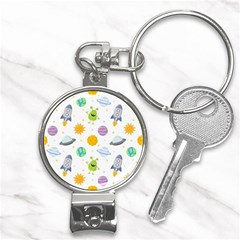 Seamless-pattern-cartoon-space-planets-isolated-white-background Nail Clippers Key Chain by Salman4z