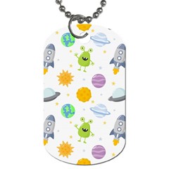 Seamless-pattern-cartoon-space-planets-isolated-white-background Dog Tag (one Side) by Salman4z