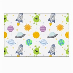 Seamless-pattern-cartoon-space-planets-isolated-white-background Postcard 4 x 6  (pkg Of 10) by Salman4z