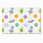 Seamless-pattern-cartoon-space-planets-isolated-white-background Postcard 4 x 6  (Pkg of 10) Front