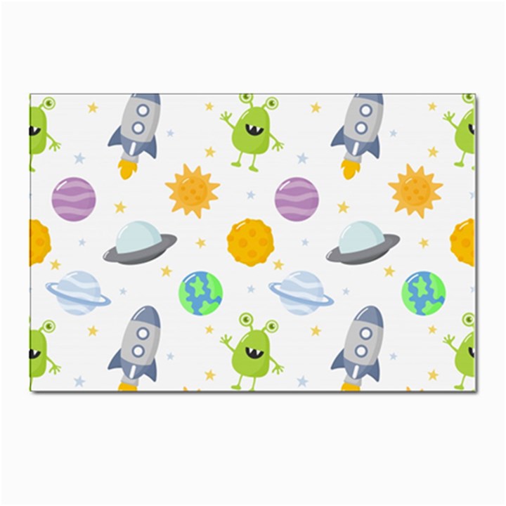 Seamless-pattern-cartoon-space-planets-isolated-white-background Postcard 4 x 6  (Pkg of 10)