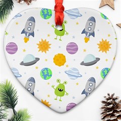 Seamless-pattern-cartoon-space-planets-isolated-white-background Heart Ornament (two Sides) by Salman4z