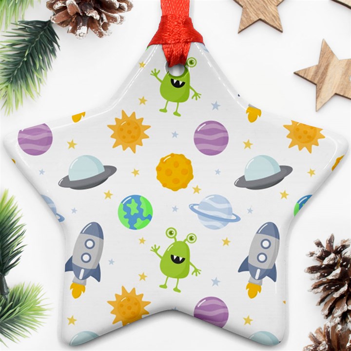 Seamless-pattern-cartoon-space-planets-isolated-white-background Star Ornament (Two Sides)