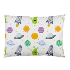 Seamless-pattern-cartoon-space-planets-isolated-white-background Pillow Case by Salman4z