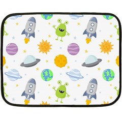 Seamless-pattern-cartoon-space-planets-isolated-white-background Two Sides Fleece Blanket (mini) by Salman4z